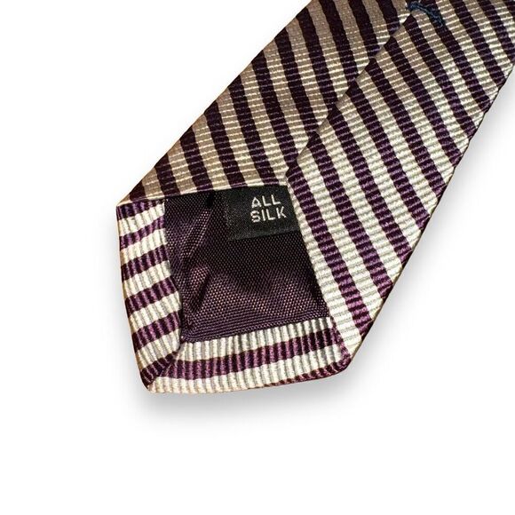 Keys & Lockwood Purple & Silver Rep Stripe Handmade in USA Neck Tie - Picture 5 of 6